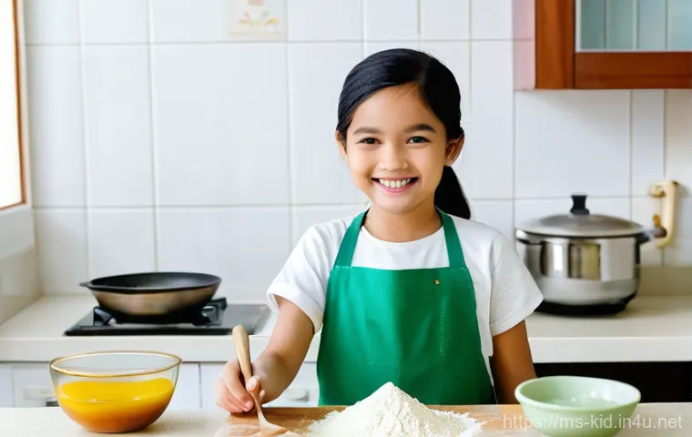 영유아 수학 교육 - **A Malaysian Kitchen Math Adventure:** A bright, inviting scene in a clean and well-organized Malay...