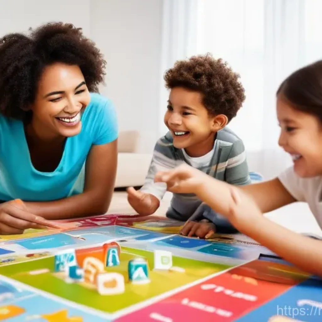 놀이 기반 언어 지도 - **Prompt 1: Joyful Family Board Game Learning**
"A vibrant, eye-level shot of a diverse family –...