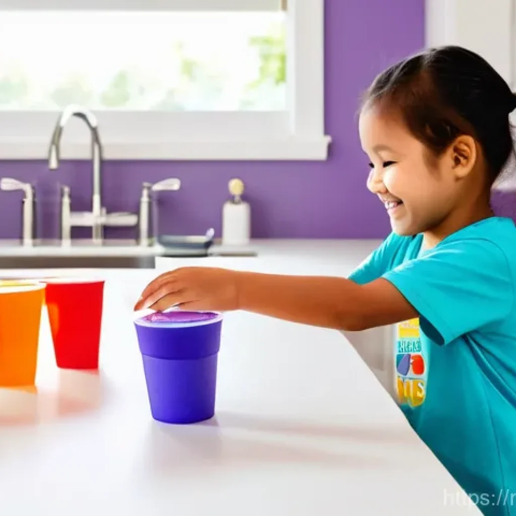 아이와 함께하는 실험 놀이 - **"Rainbow Walking Water Experiment"**: A bright and cheerful scene featuring a Malaysian child, app...
