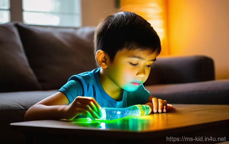 아이와 함께하는 실험 놀이 - **"Rainbow Walking Water Experiment"**: A bright and cheerful scene featuring a Malaysian child, app...