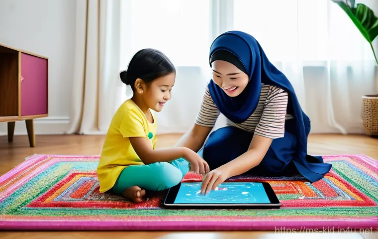유아기 인공지능 교육 - **Prompt:** A vibrant and warm indoor scene depicting a Malaysian mother (late 30s, wearing a modest...