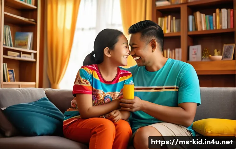 아동 권리와 보호 - A warm and nurturing scene showing a Malaysian family in a cozy living room, with a mother gently hu...