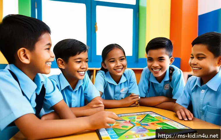 놀이 중심 평가 방법 - A lively classroom scene in a Malaysian school setting, showing diverse children aged around 8-10 ye...