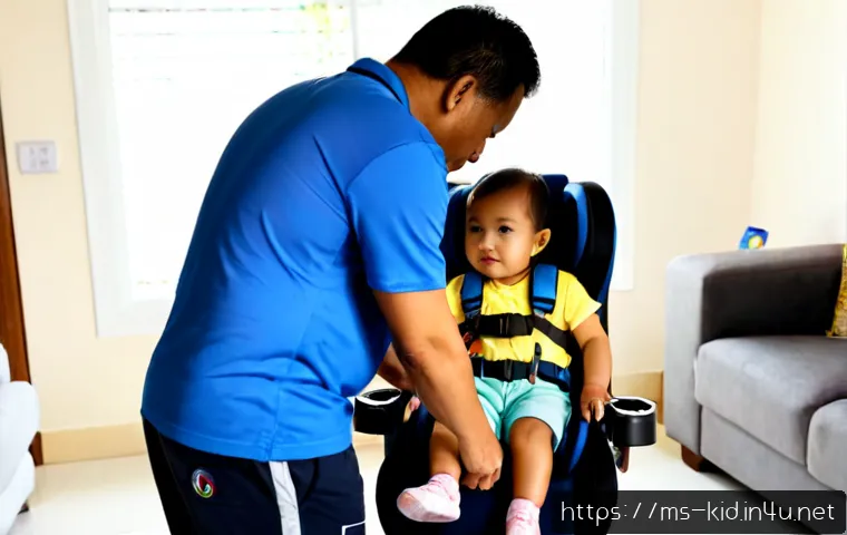 Home 17 영유아 안전 교육 - Photorealistic infant safety education scene in a bright Malaysian family living room, a Malay mothe...
